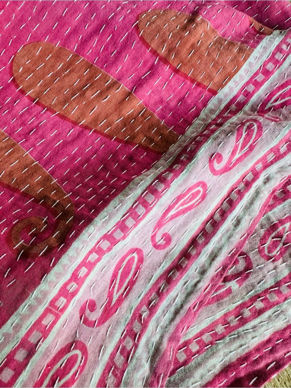 World Market Kantha Patchwork Infinity Scarf Floral Paisley Boho Reversible - Picture 8 of 9